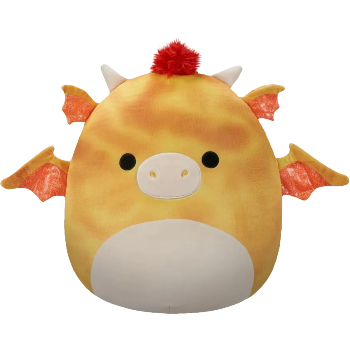 Plush toy with dragon-like design on a white background