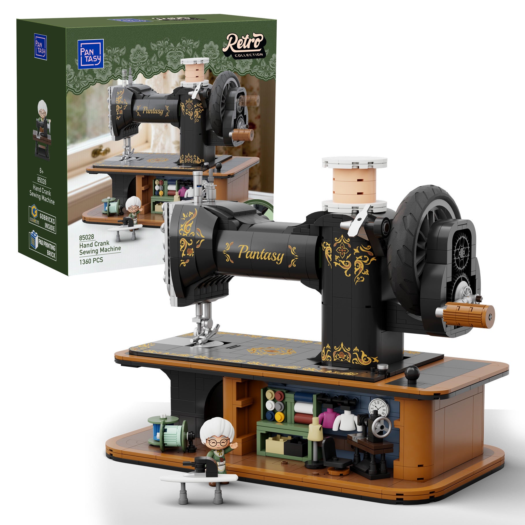 Pantasy Antique Hand Crank Sewing Machine Building Set 1360 Pieces