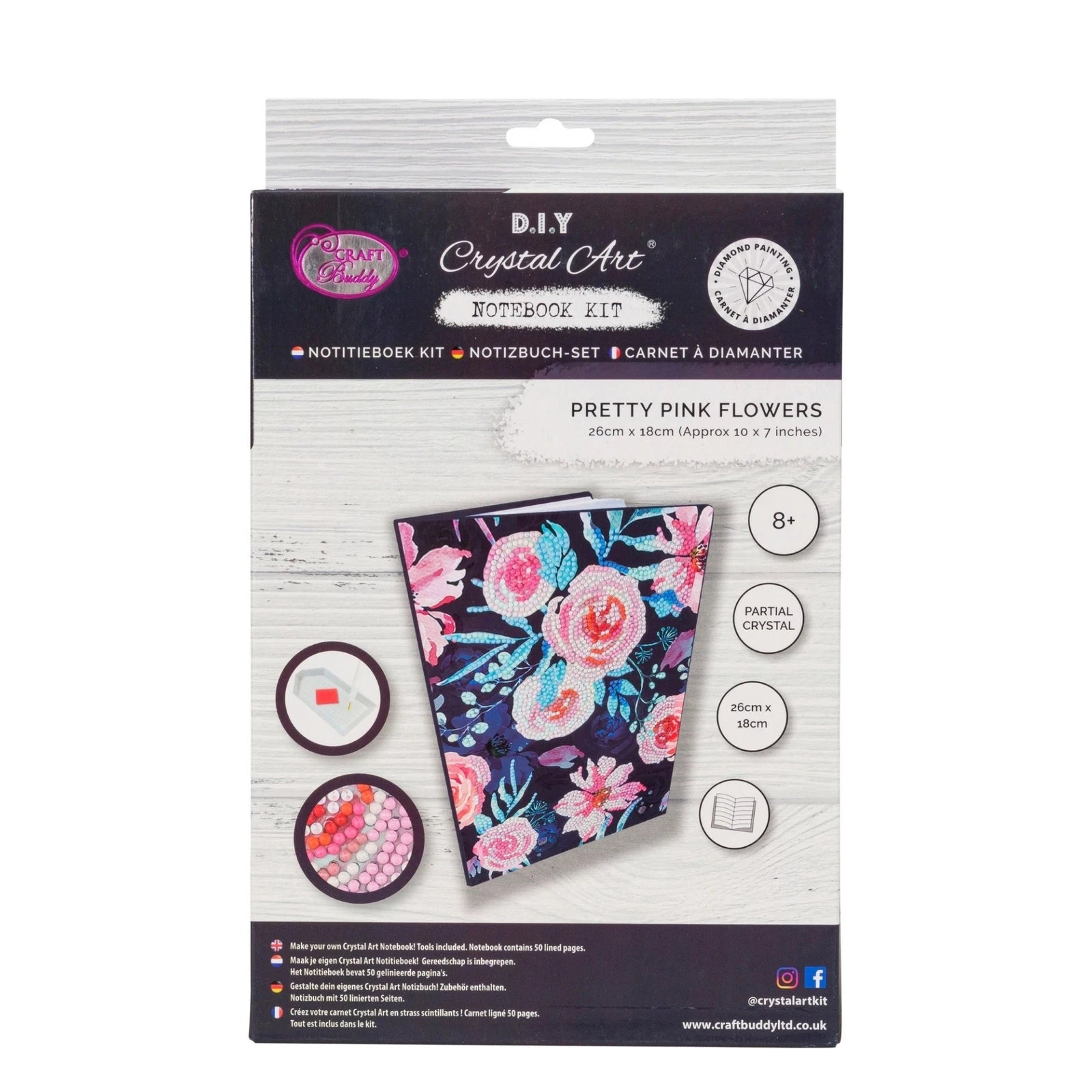 Pretty Pink Flowers, Crystal Art Notebook