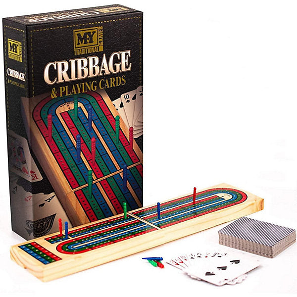 M.Y Solid Wood Cribbage Board and Playing Cards Game Set
