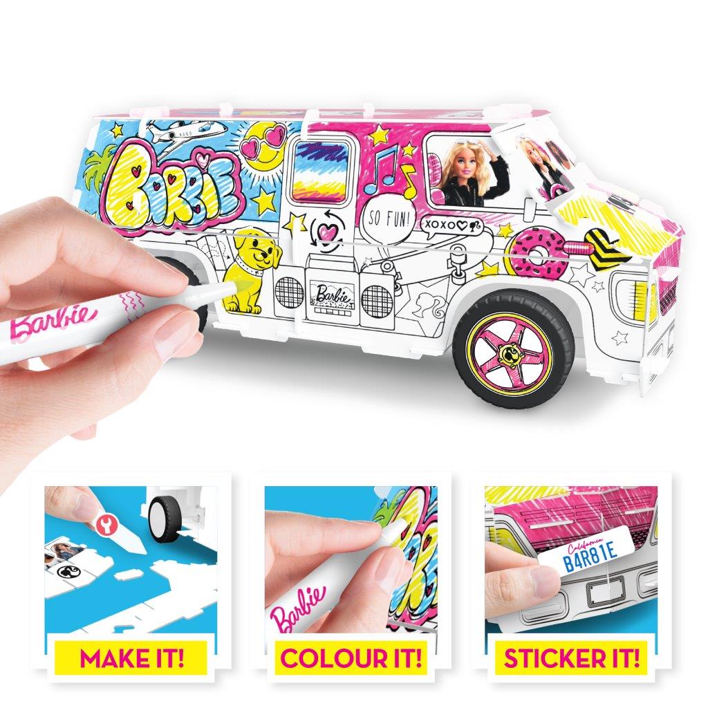 Barbie Bumper Activity Set, Arts and Crafts, Licensed Stationary Set with  pens and stickers, Colour-in Camper Van, 300+ pieces, Creative Maker Kitz  by Bladez Toyz : : Toys & Games