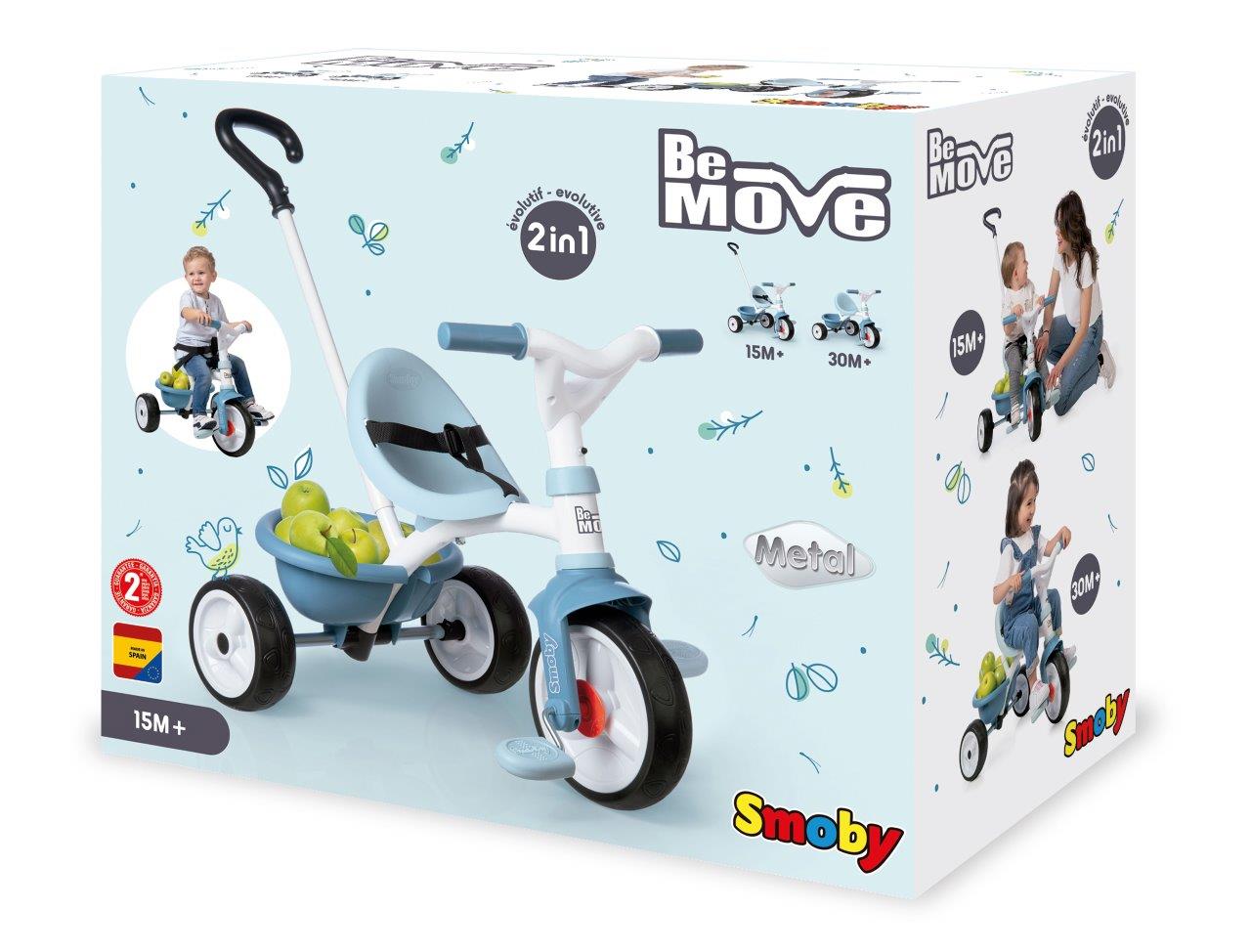 Smoby Blue 2-in-1 Push Along Trike with Parent Handle and Kids Forst  Tricycle - Bright and Colourful Design with Safe and Secure Design - Ages  15